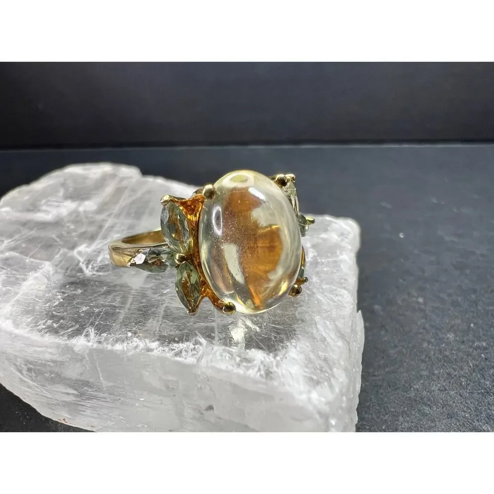 Champagne Quartz & Apatite Vermeil Ring Size 9